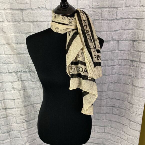 D&Y Peace scarf or home decor ivory and black color 32.5”x40” - Picture 1 of 11
